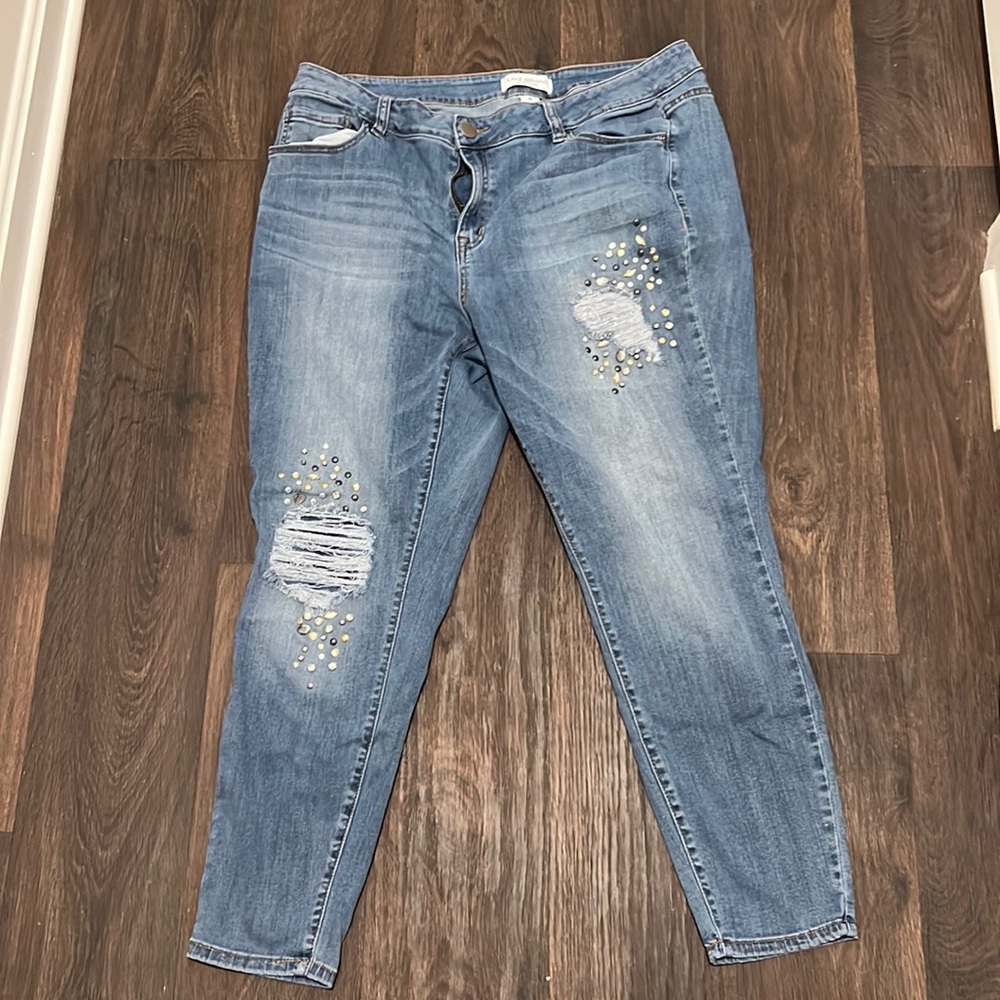 Lane Bryant Bedazzled Jeweled Distressed Mid Rise Jeans Size 20 Women’s